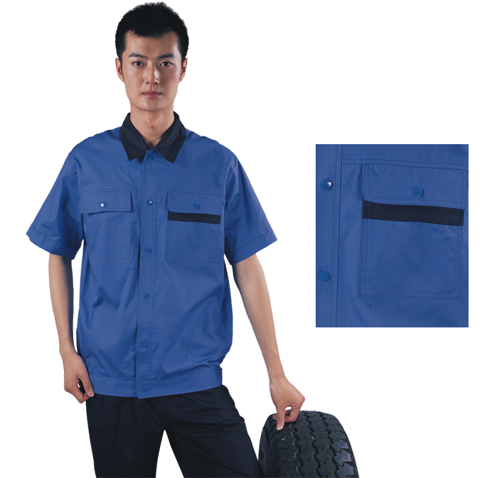 艷藍短袖廠服