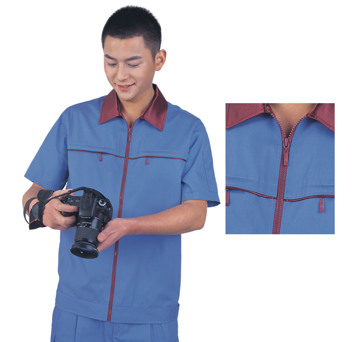 精梳帆布淺藍(lán)短袖拼色套裝
